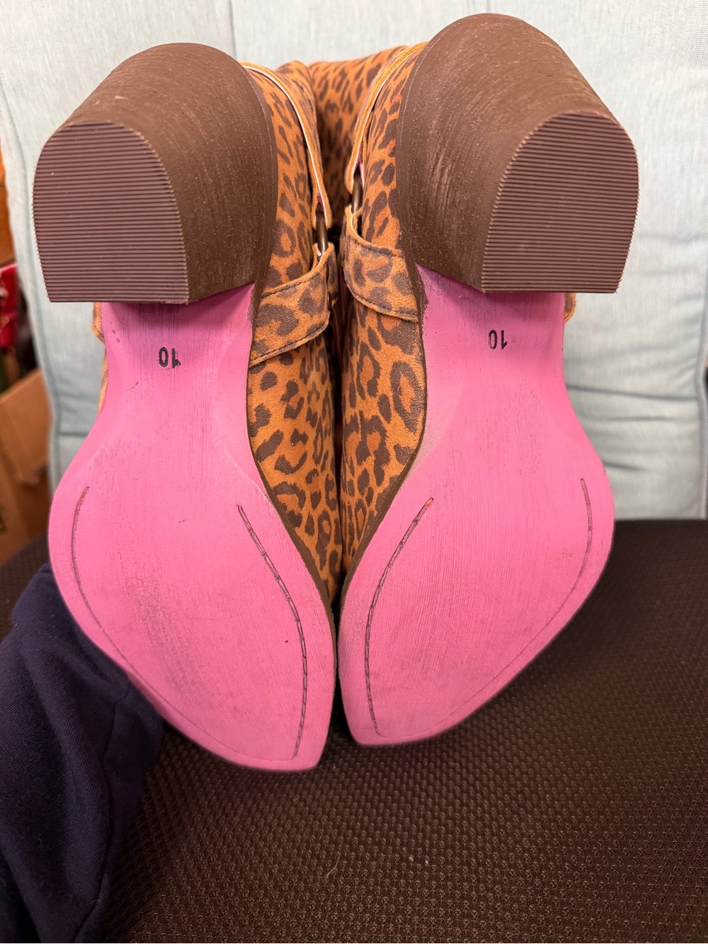 Leopard Print Mid-Calf Heeled Boots - Brown Leopard - Picture 5 of 6